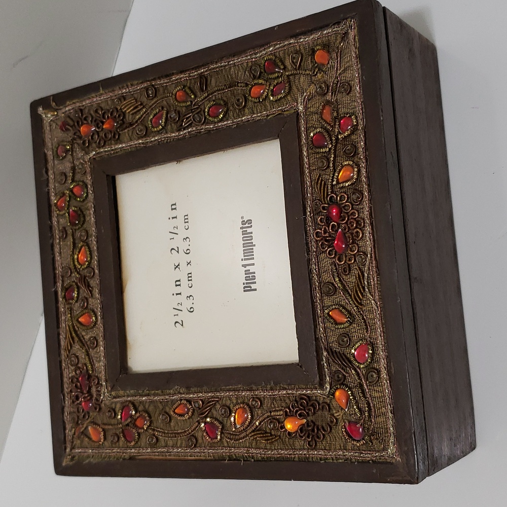 Pier 1 Brown Picture Wood Frame Keepsake Box